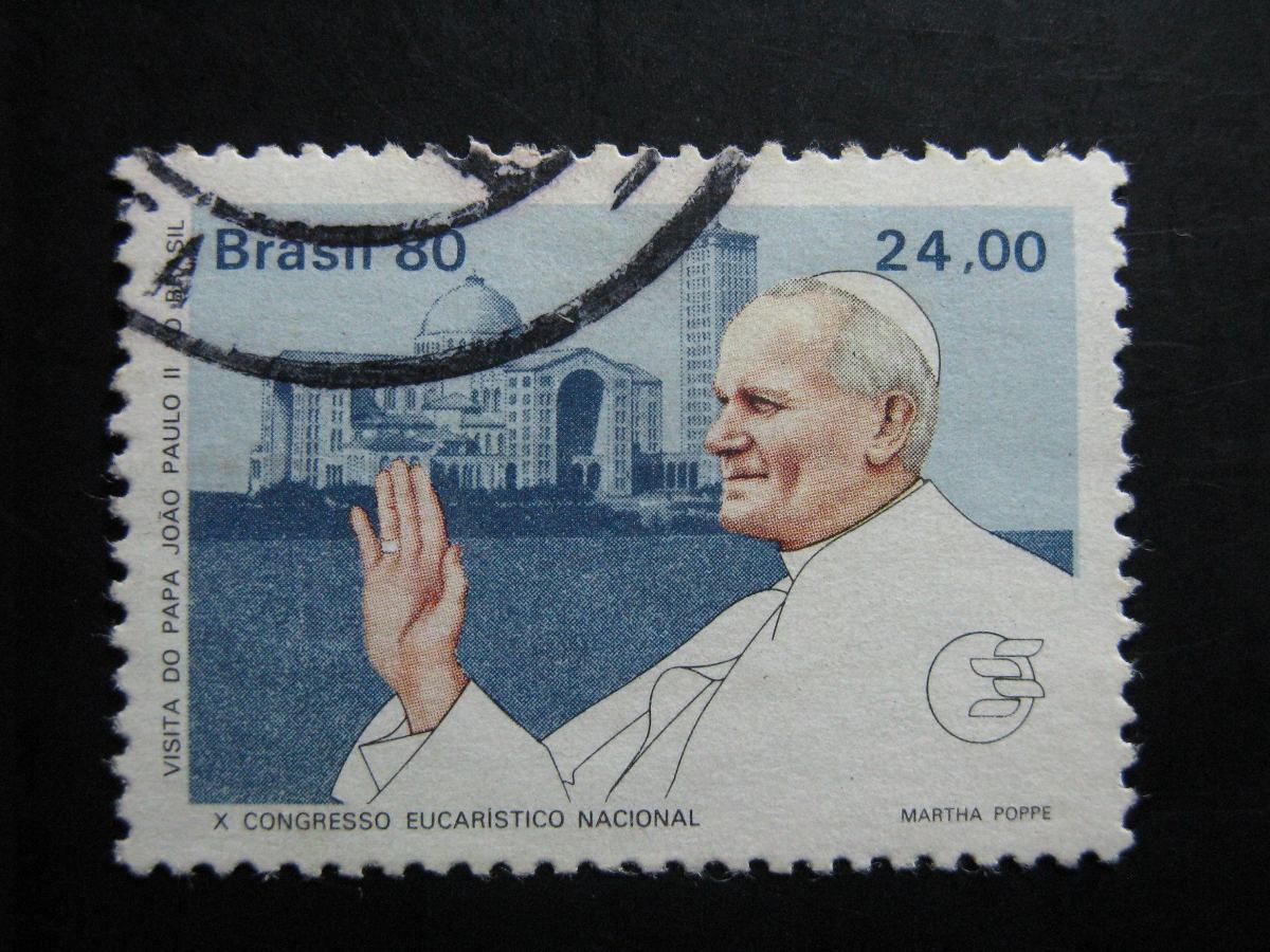 Selo Visita Do Papa João Paulo Ii - 1980 - Azul - R$ 1,80 em ...
