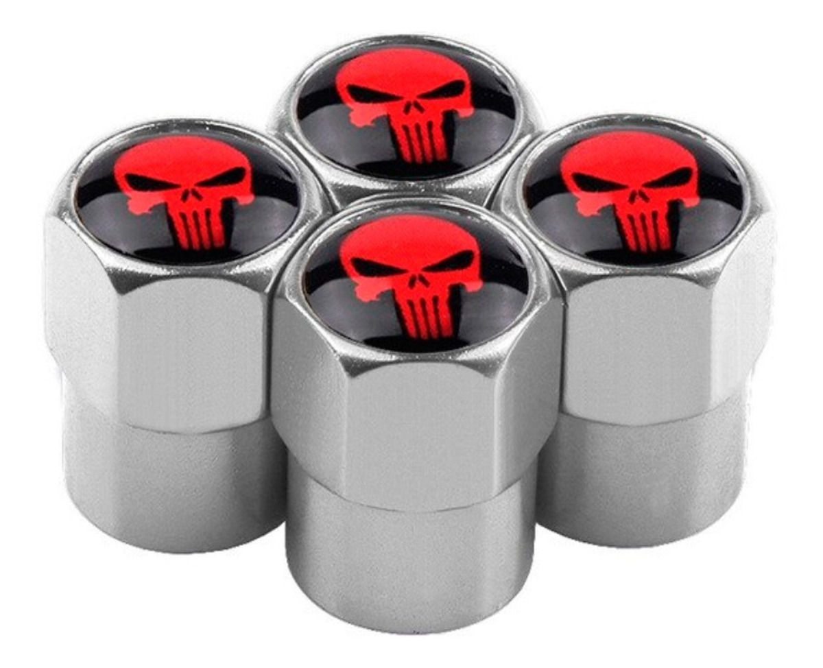 bicicleta Calavera Skull válvula tapas set cromo//rojo todos auto válvulas motocicleta