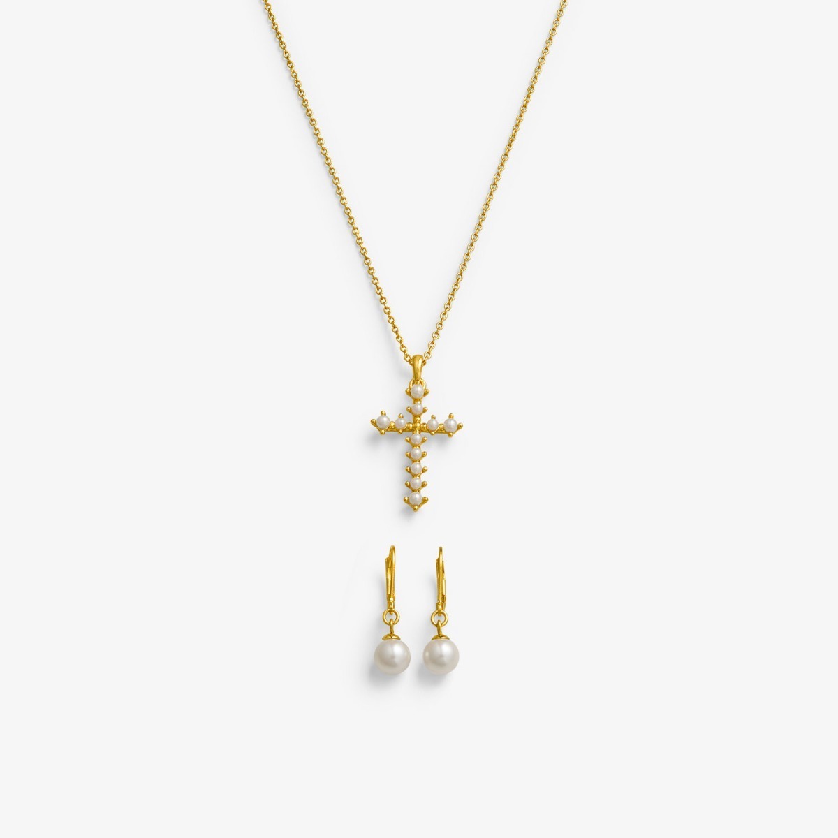 SET COLGANTE PENDIENTES A JUEGO EN ORO AMARILLO LAMINADO 18KT ESTILO PERLA