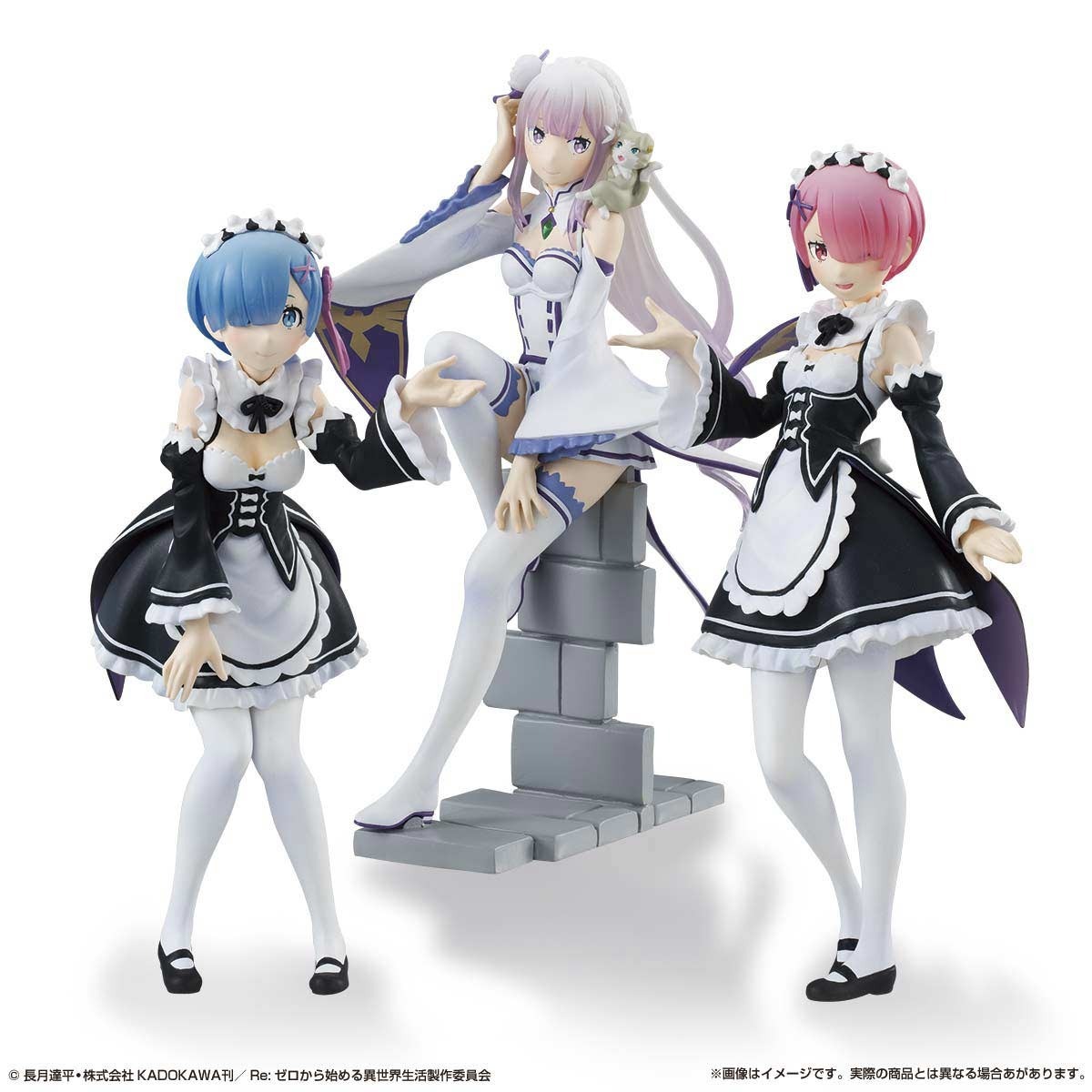 Set Figura Anime Manga Rezero Rem Ram Emilia Puck Bandai