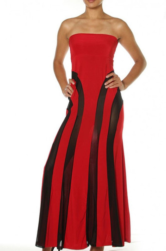 Sexy Vestido Strapless Rojo Largo Transparencias Fiesta 6536 27944 En Mercado Libre 