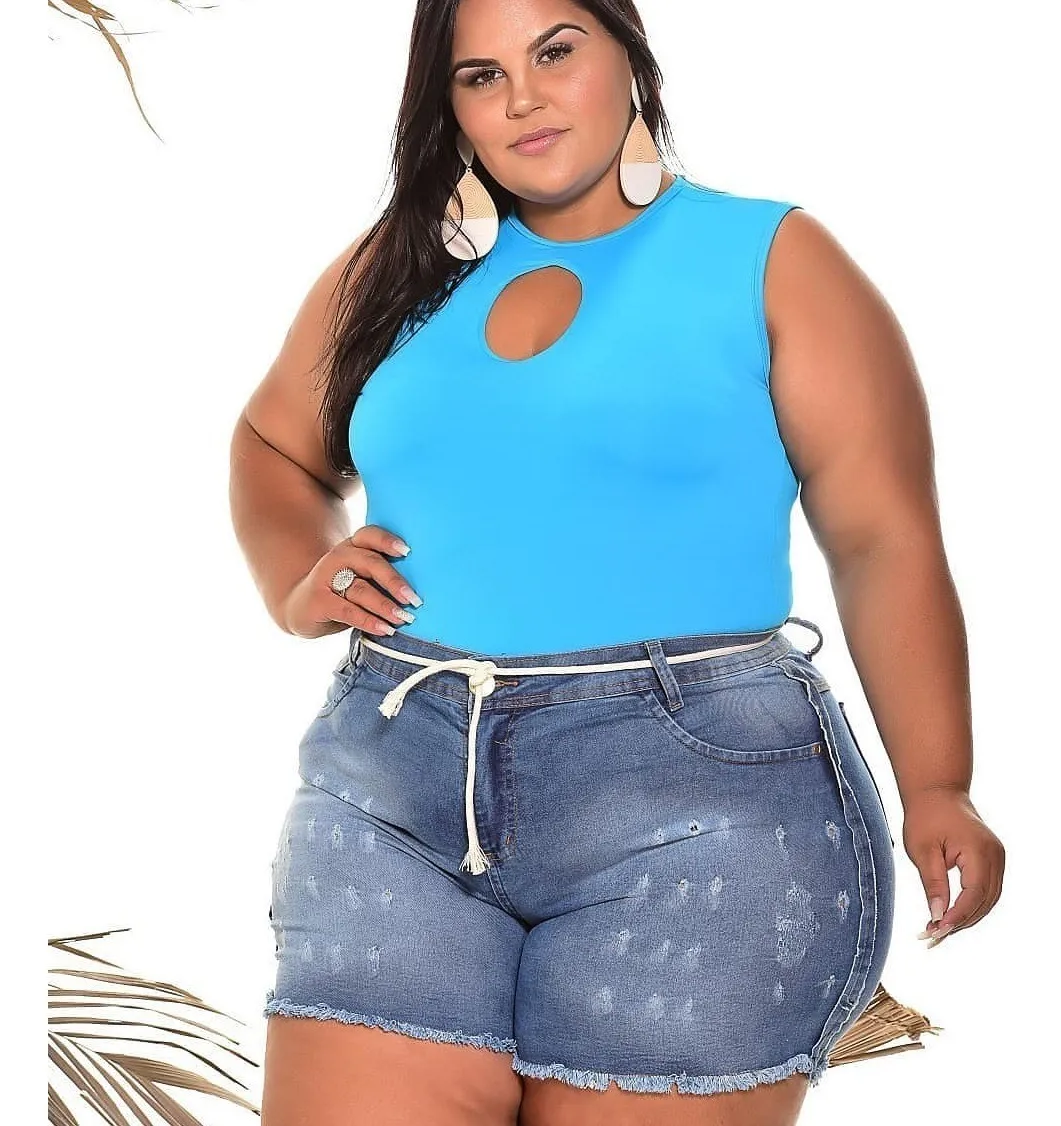 short jeans cintura alta plus size