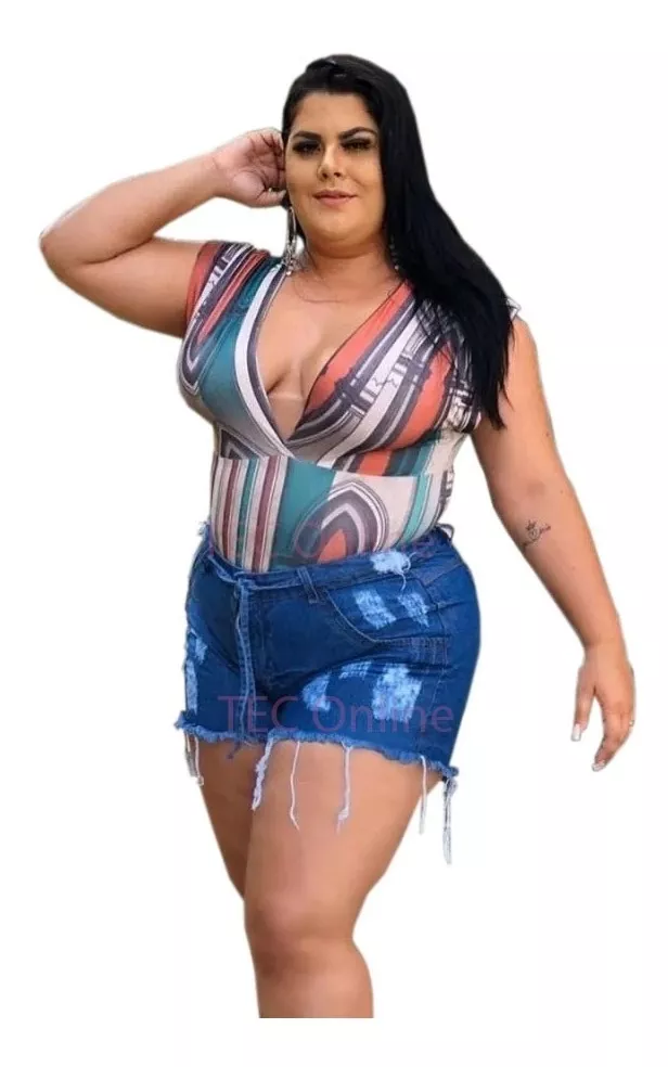 shorts jeans plus size cintura alta