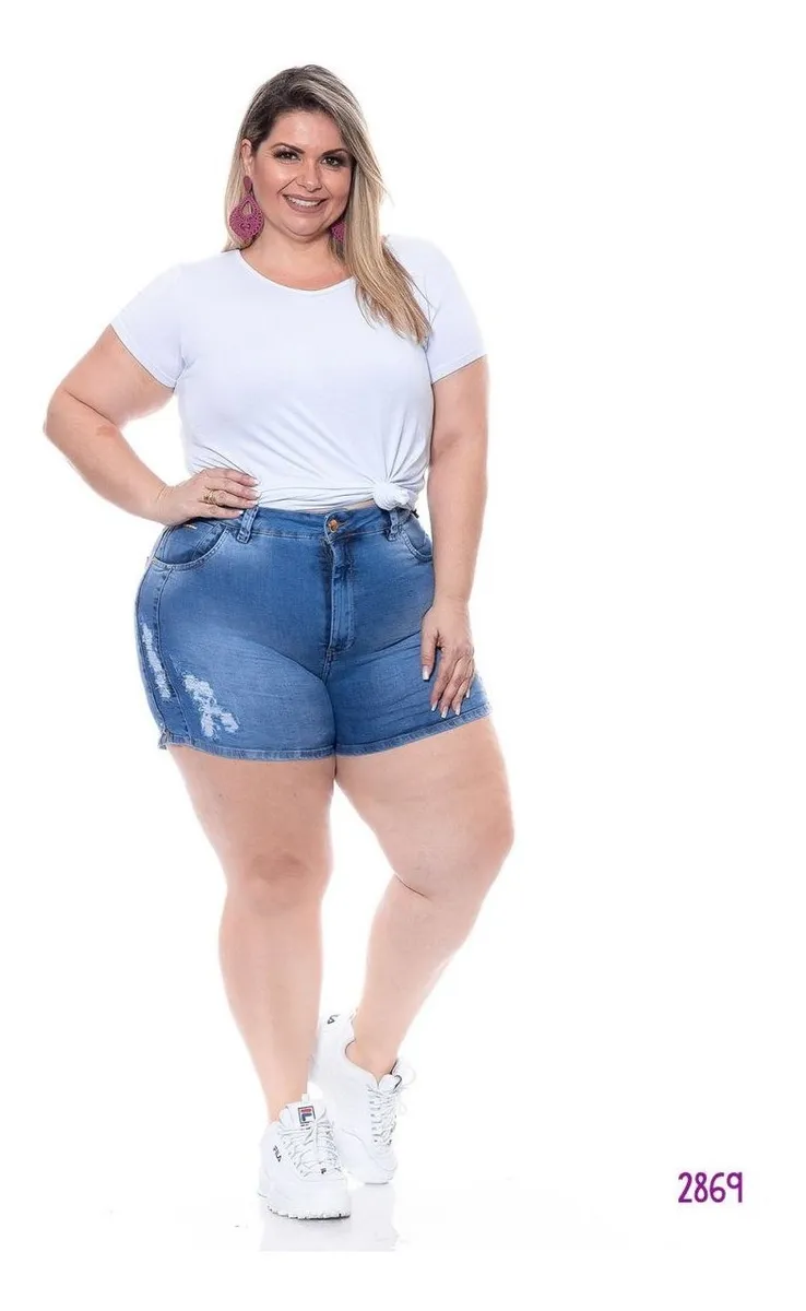 short jeans cintura alta plus size