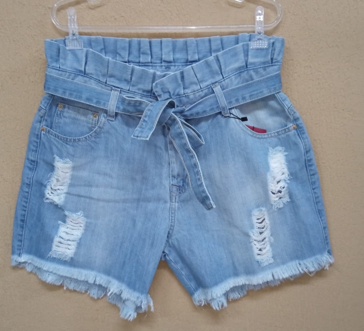 short com laço na cintura jeans