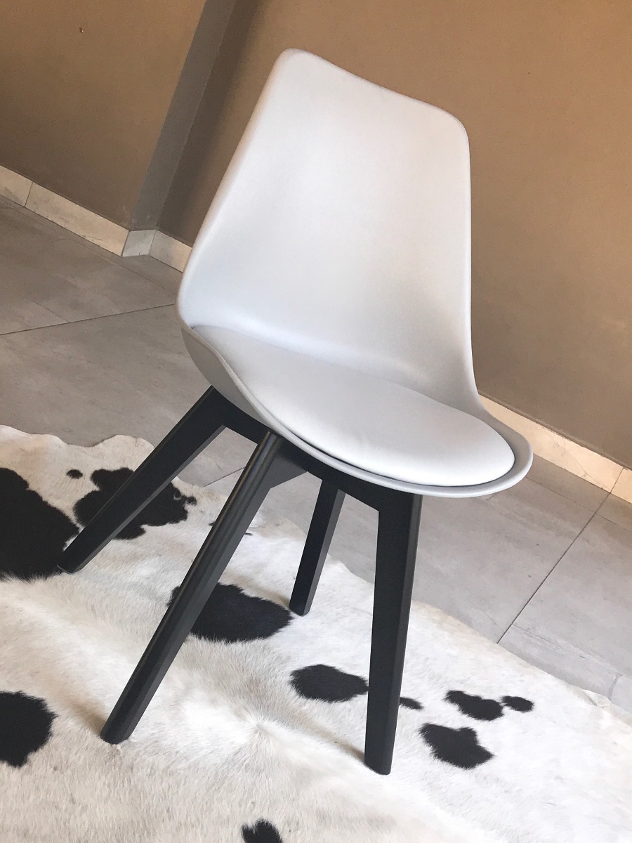 Tulip Comedor Madera Silla Eames Patas Almohadon Grisacio tsrQhd