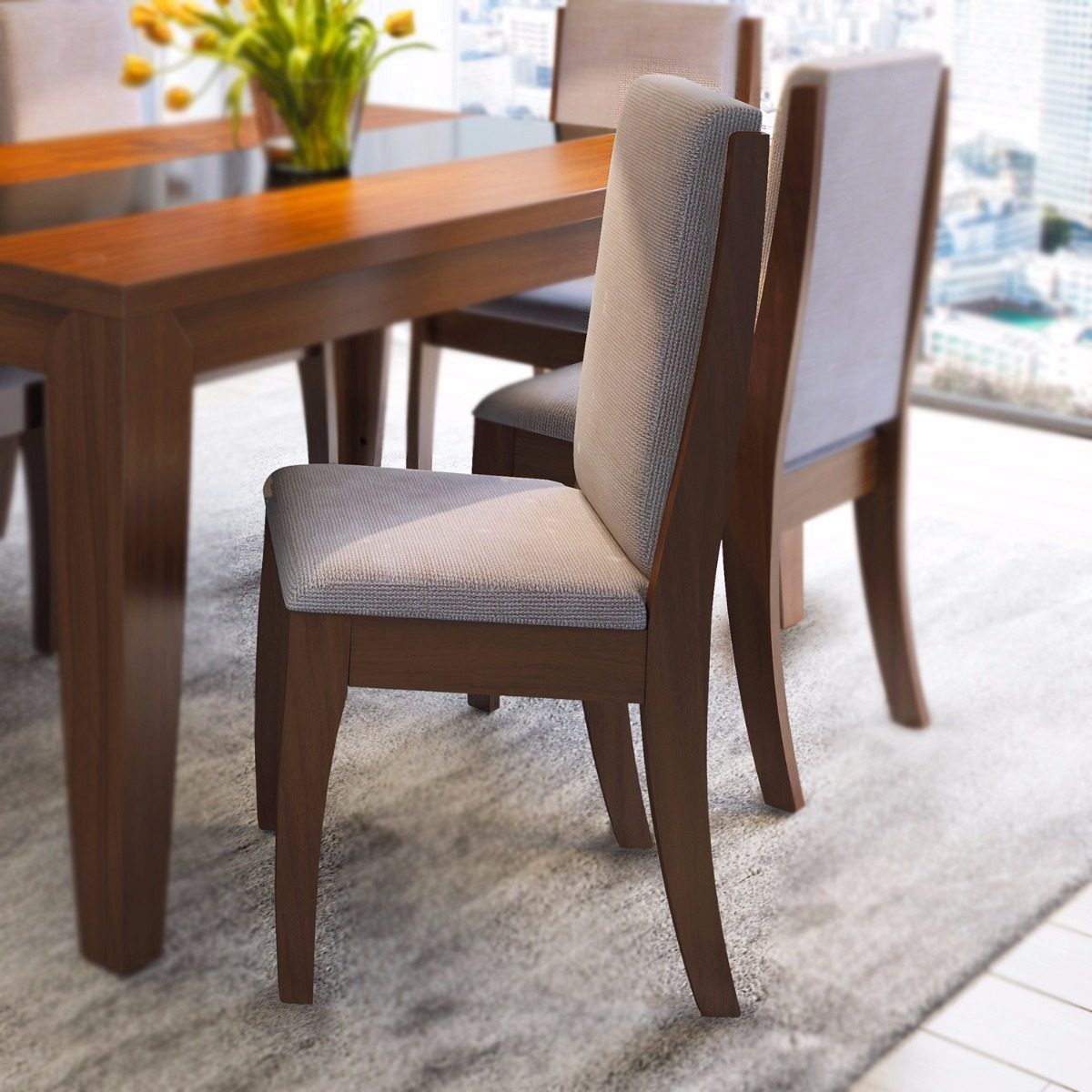 Silla De Madera Con Tapizado Para Comedor Tela Parise Cinza ... Silla De Madera Con Tapizado Para Comedor Tela Parise Cinza ...