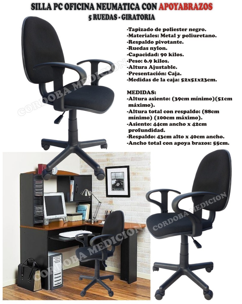 Silla Pc Oficina Neumatica Con Apoyabrazos - Escritorio - $ 2.499,00 ... Silla Pc Oficina Neumatica Con Apoyabrazos - Escritorio - $ 2.499,00 ...