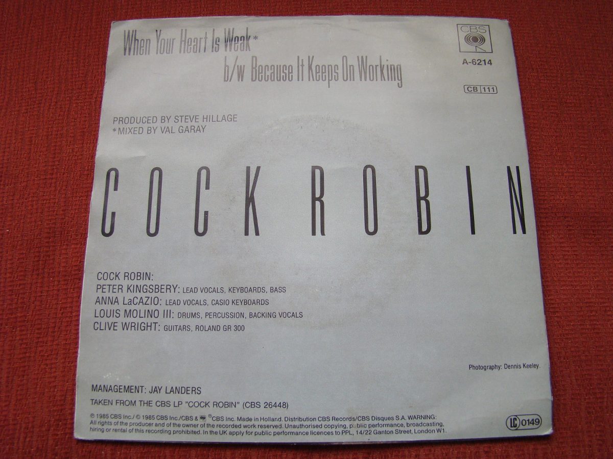 Single Cock Robin When Your Heart Is Weak 1985 Holanda 12000 