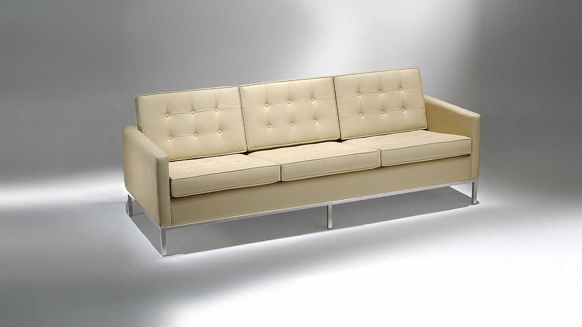 Sofa 3 Lugares Fk Florence Knoll Couro Ecologico Cromada R Sofa 3 Lugares Fk Florence Knoll Couro