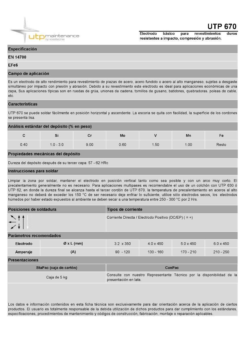 Soldadura U T P 670 En 5 32 4mm Caja Con 5 Kg 1 041 00 En