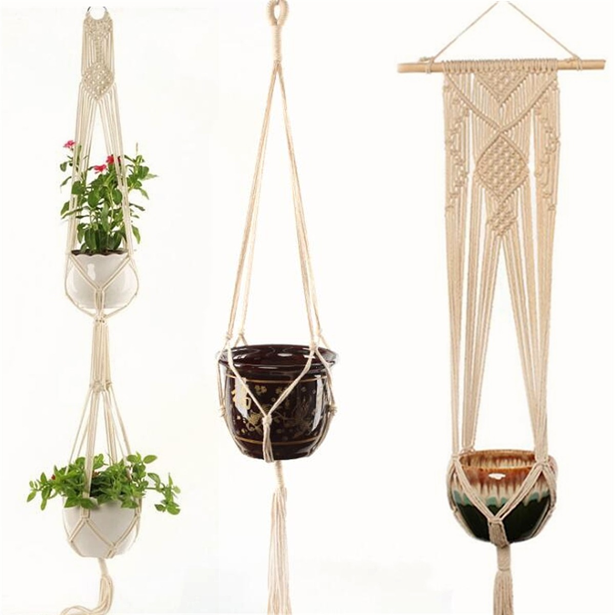 Tejido macrame para colgar maceta