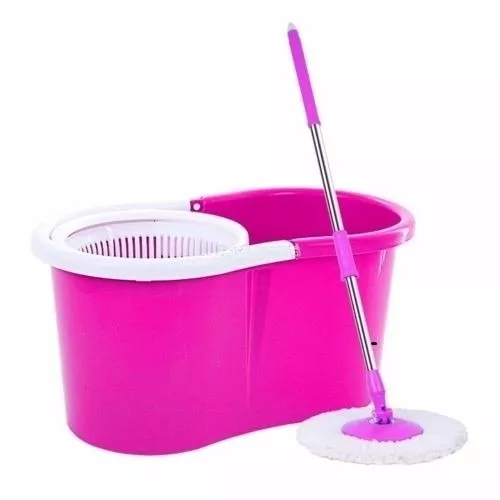 spin mop and go balde sem pedal rosa com esfregão e refil