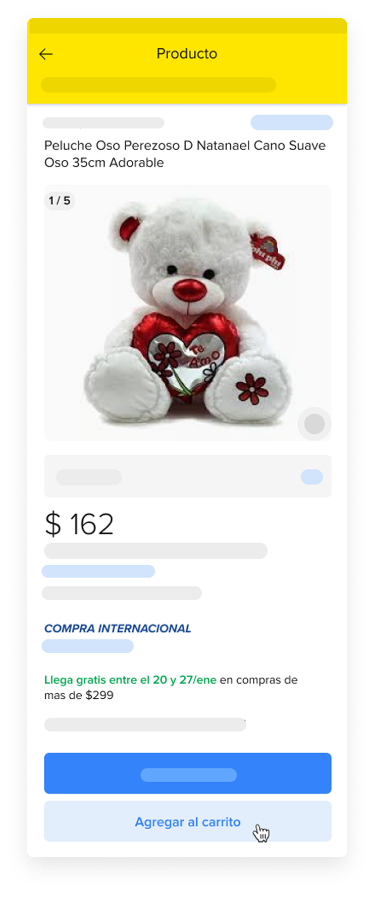 Oso de Peluche por $162 con cursor a Agregar al carrito