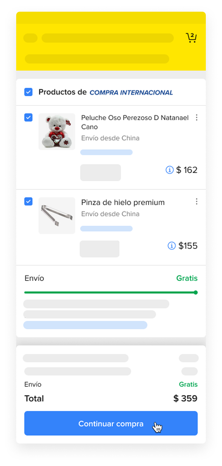 Carrito con el cursor en Continuar compra