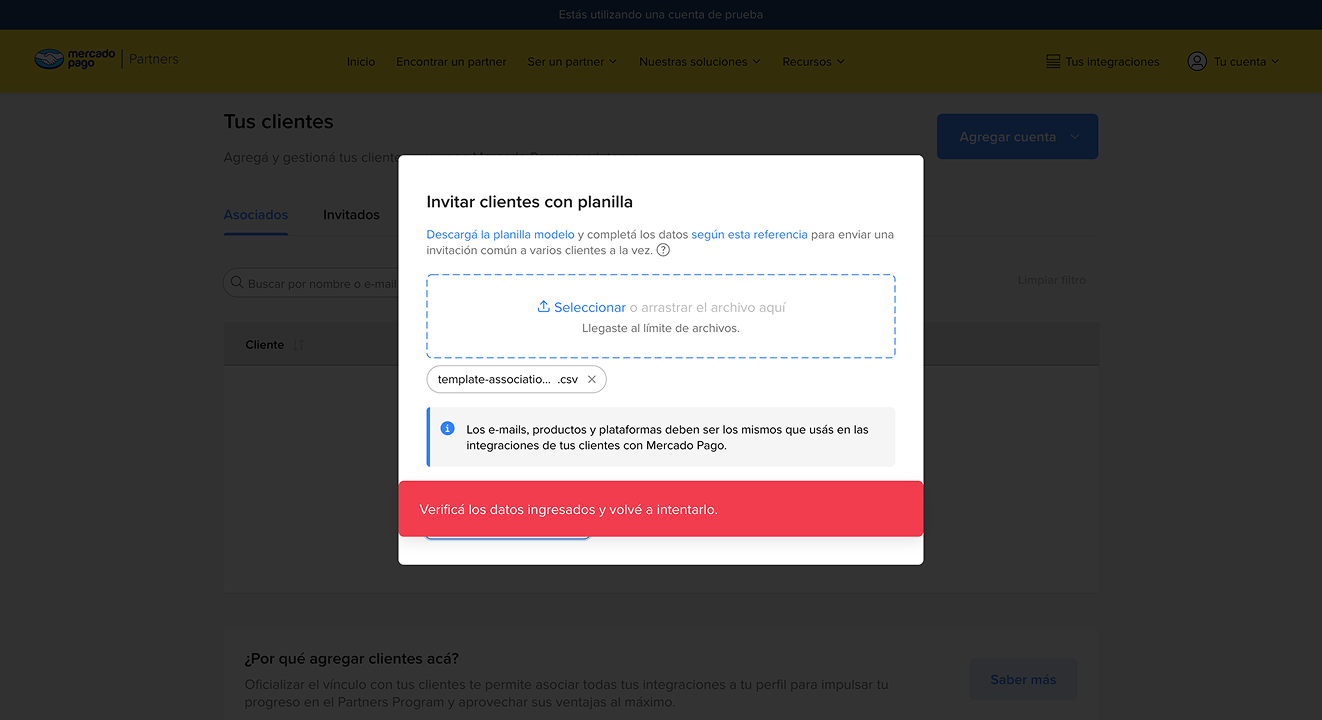 Error envío de invitaciones con planilla