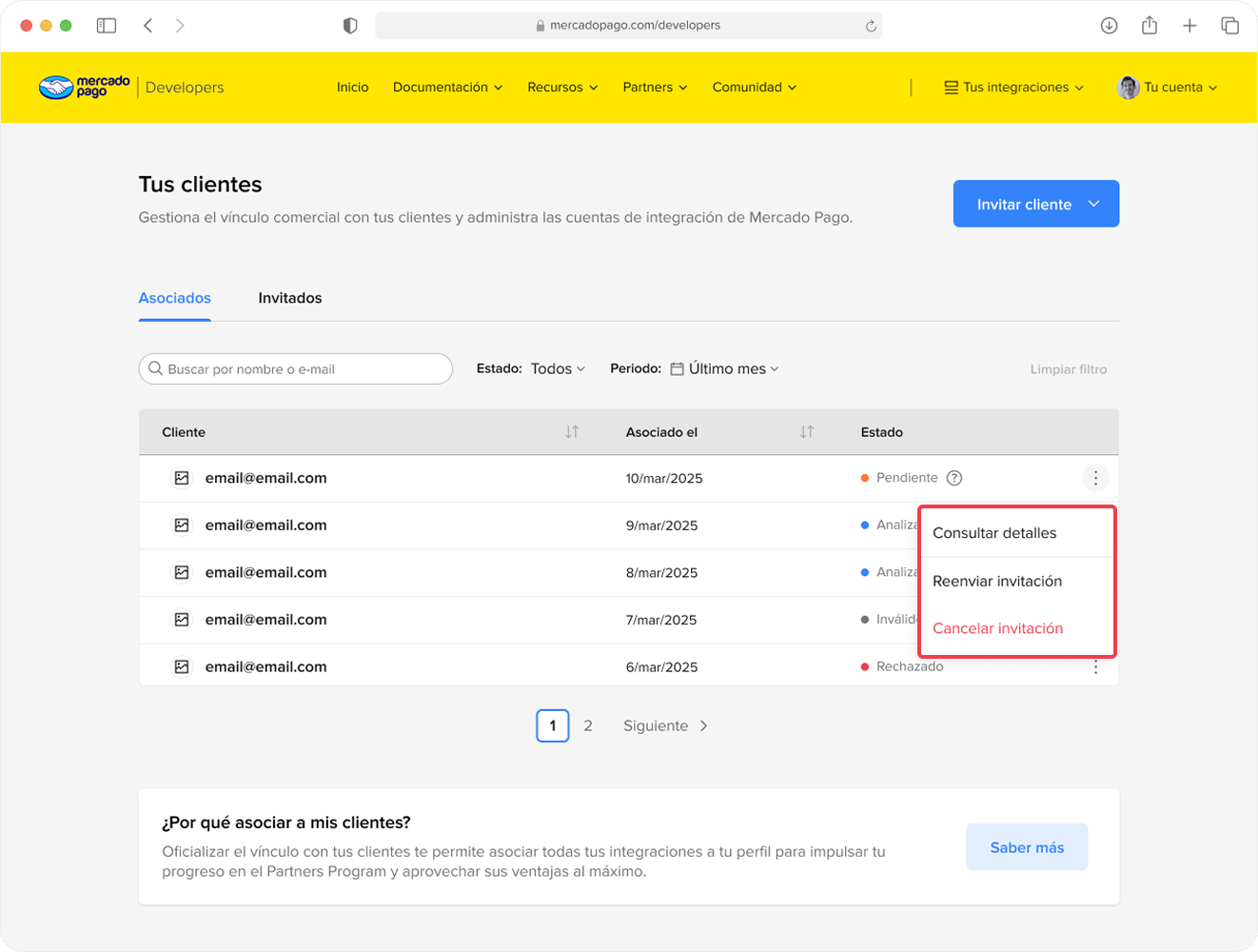 Consultar y editar clientes asociados