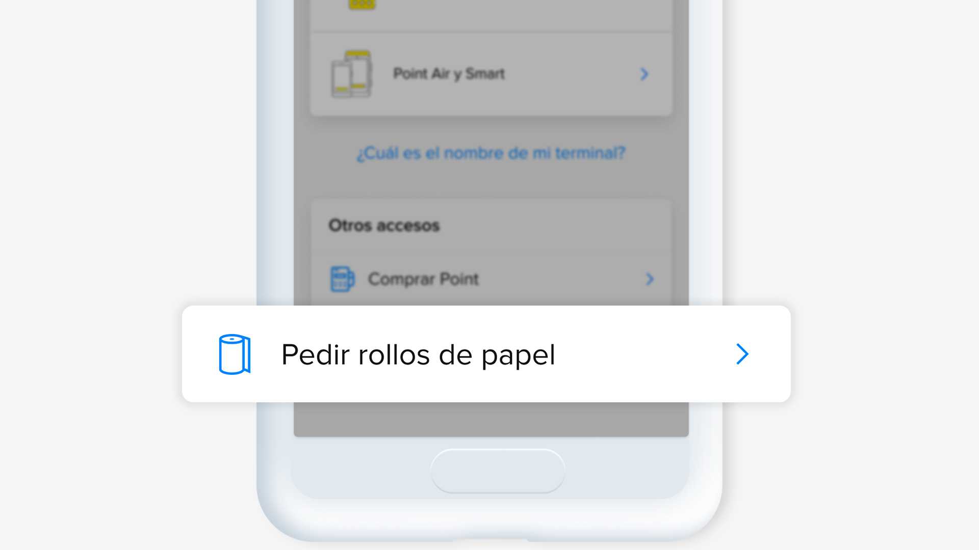 "Pedir rollos de papel” en la app app de Mercado Pago