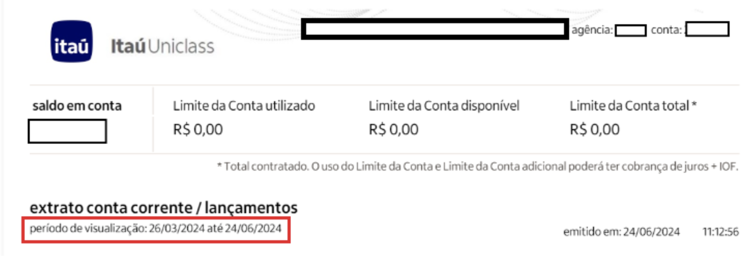 imagem extrato bancário