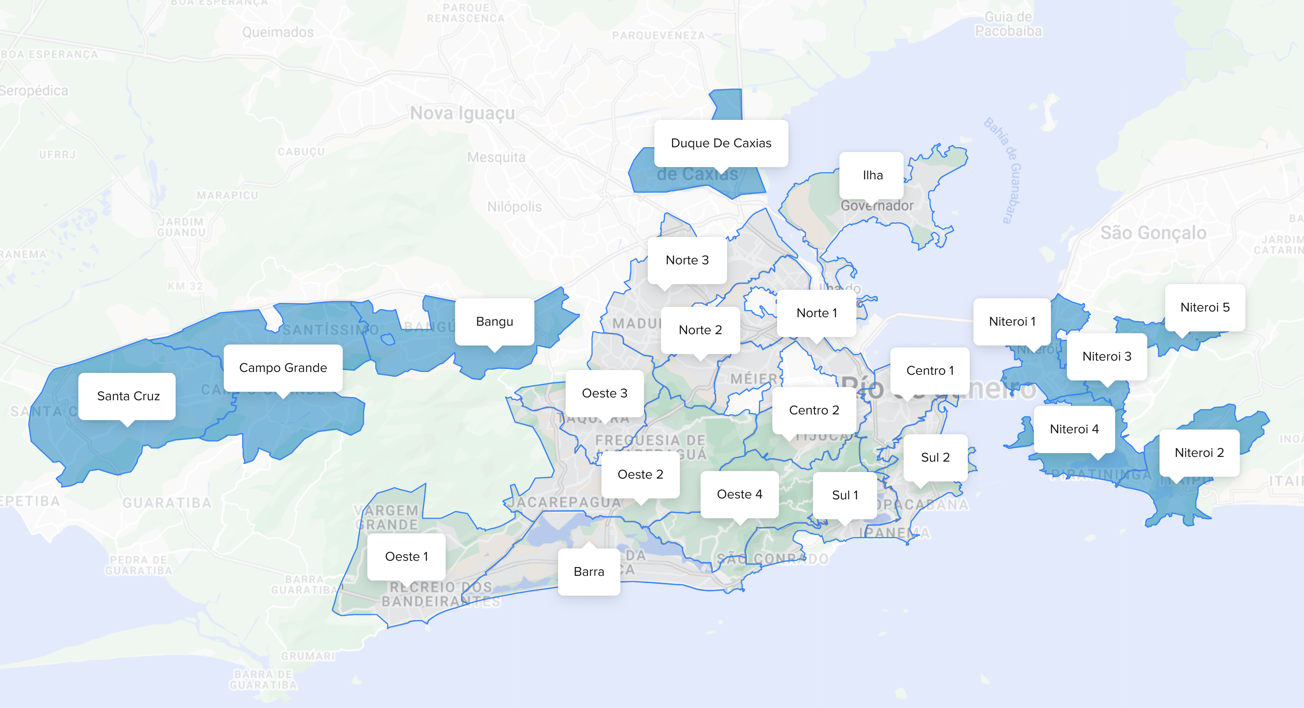 Mapa de áreas de cobertura do Mercado Envíos Flex em Rio de Janeiro