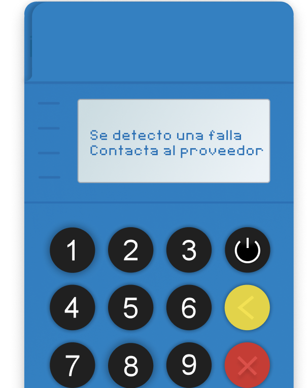 Pantalla que dice “Se detectó una falla, contacta al proveedor”,