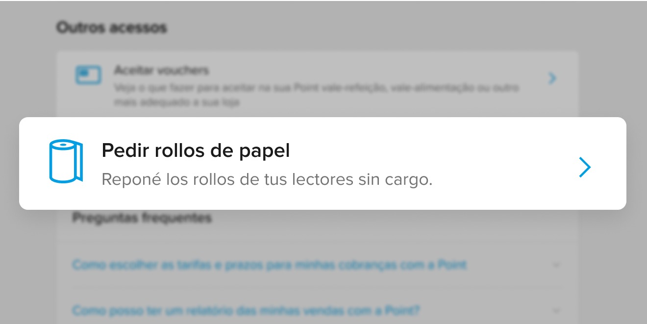 Opción "Pedir rollos de papel" destacada en la app Mercado Pago