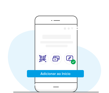 Tela de um celular com as opções código QR, cartão, link de pagamento e um botão com o texto "adicionar ao Início".