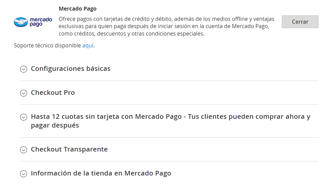 Mercado Pago's plugin configuration screen