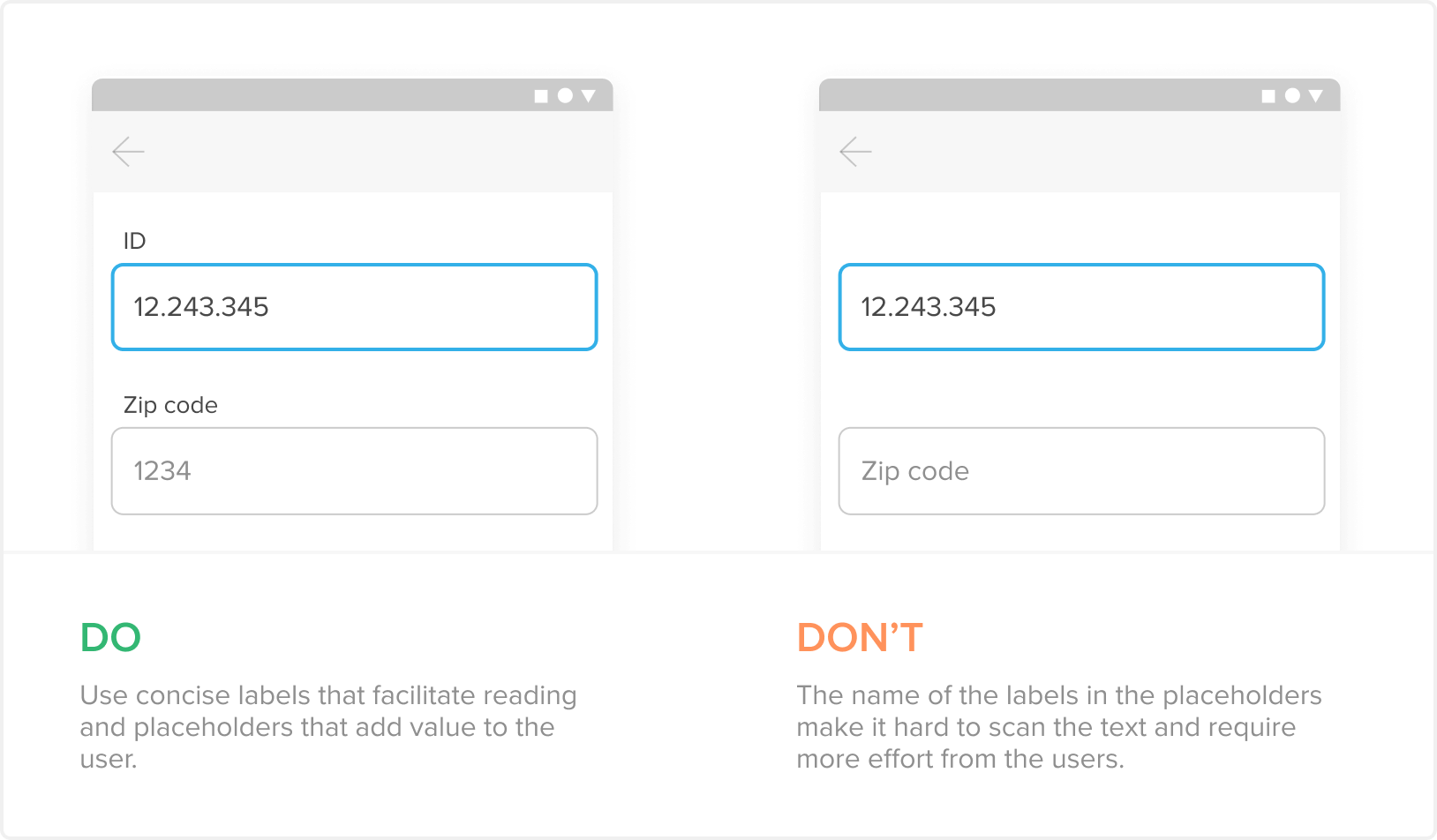 en labels y placeholders dos&don't