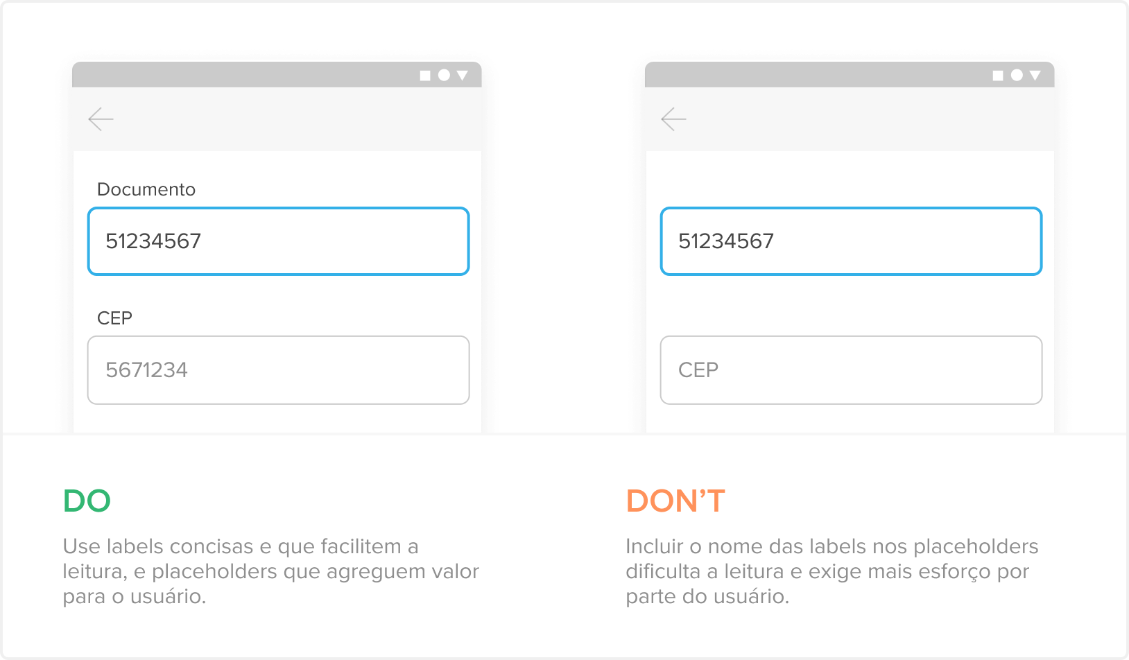 pt labels y placeholders dos&don't