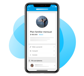 Pantalla de la app de Mercado Pago con el plan de suscripción ”Plan familiar mensual” recién creado. Se puede editar, compartir o cancelar. Tiene 16 suscriptores.
