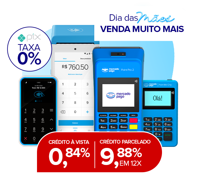 Maquininhas Point de Mercado Pago que aceitam crédito, débito e Pix. Melhores taxas. Opções com e sem uso de celular.