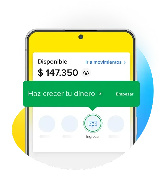 Pantalla de inicio de Mercado Pago que muestra cómo empezar a hacer crecer el dinero de la cuenta