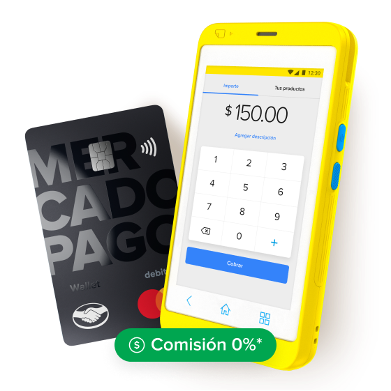 Leitor de cartões Point Mini com símbolo de pagamento sem contato e cartão preto suportado pelo leitor.