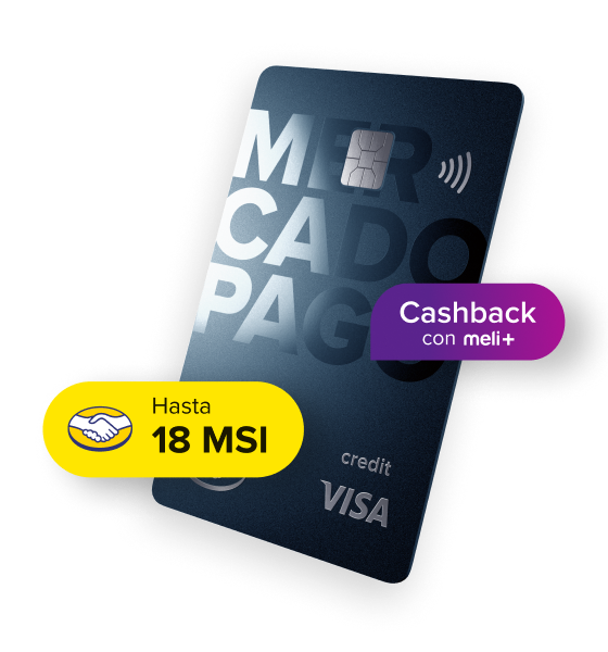 Tarjeta de crédito de Mercado Pago con hasta 18 meses sin intereses en Mercado Libre y cashback.