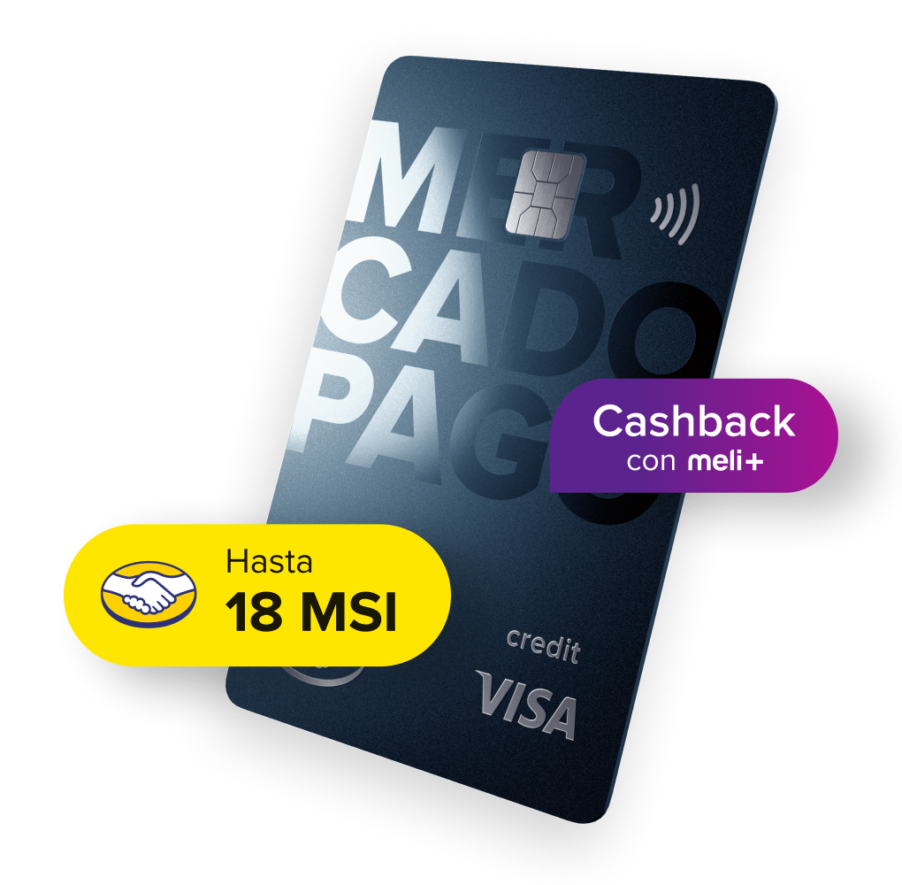 Tarjeta de crédito de Mercado Pago con hasta 18 meses sin intereses en Mercado Libre y cashback.