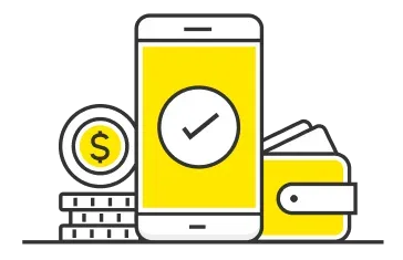 Ilustración de celular y billetera