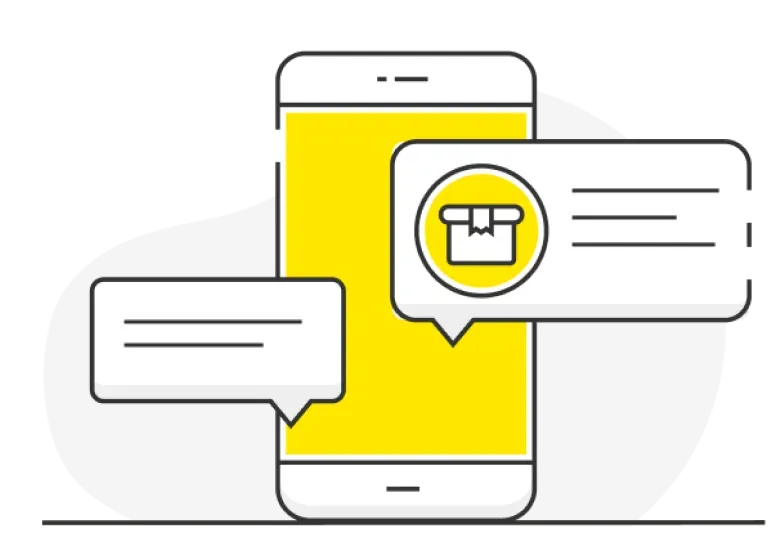 ilustración celular con un chat entre vendedor y mercado pago