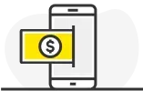 Ilustración de celular con billete saliendo de él