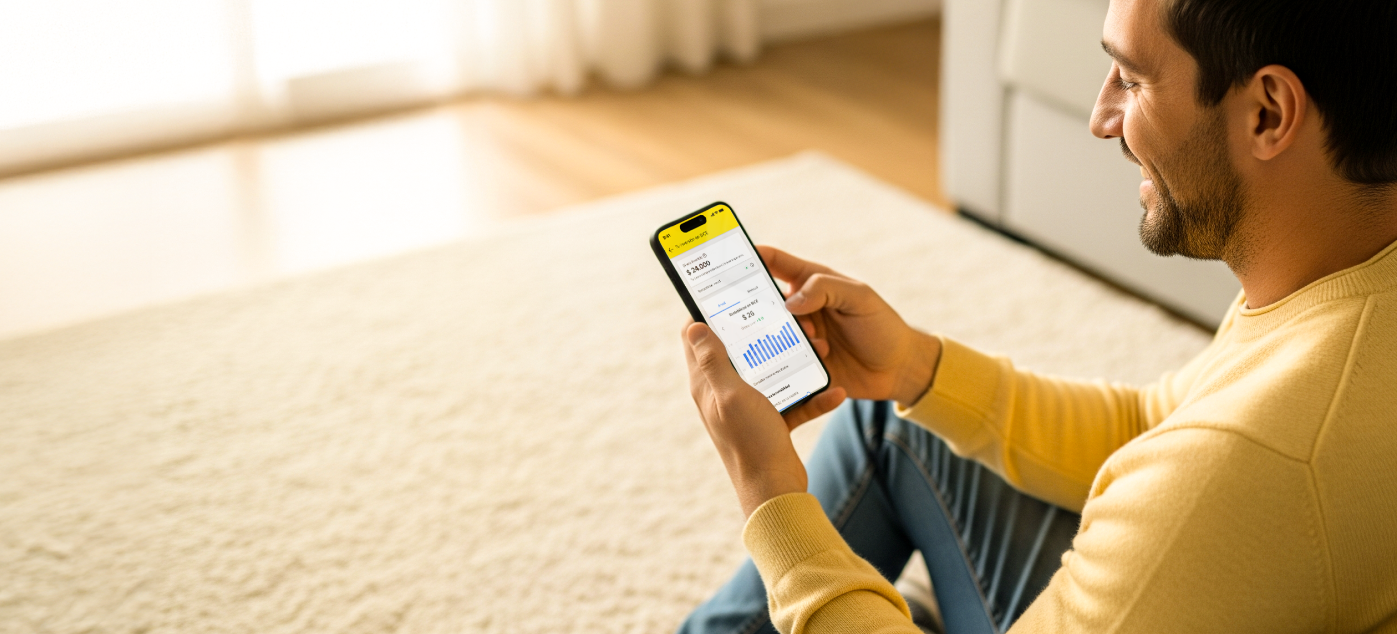 Una persona usa Mercado Pago en su celular para ver sus rendimientos.