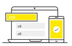 Ícono de computadora con lista de cuotas y teléfono celular al lado