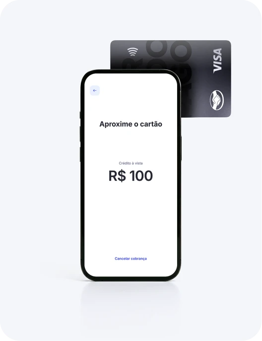 Celular utilizando Point Tap, que permite vender diretamente por aproximação.