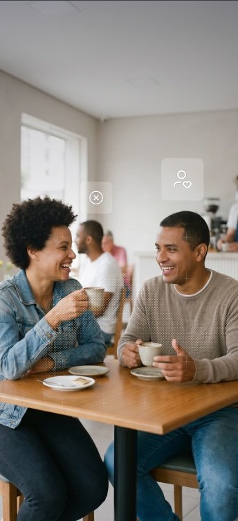 Casal em café com Pessoas de Confiança ativado