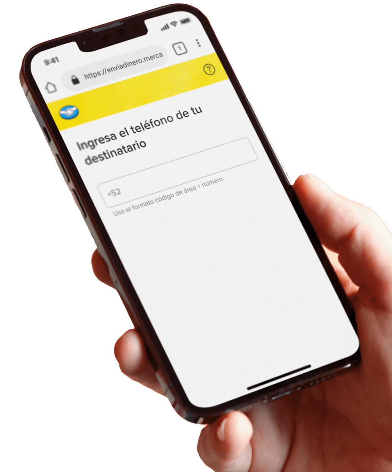 Ingreso de número de teléfono del receptor
