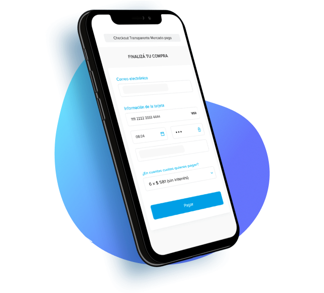 Un celular con el Checkout transparente de Mercado Pago