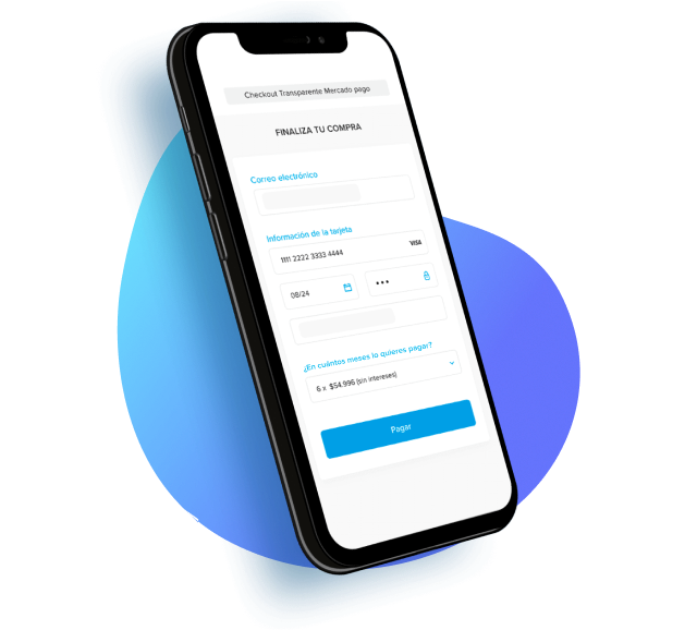 Un celular con el Checkout transparente de Mercado Pago