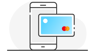 Ilustración de un celular y la tarjeta de Mercado Pago.