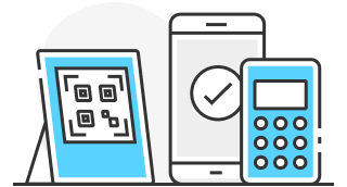 Ilustración del código QR con una terminal Point y un celular.
