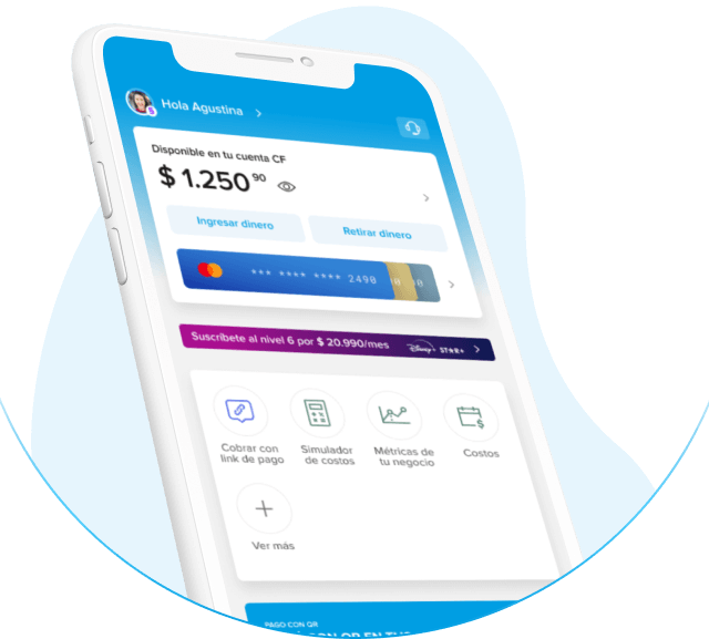 Un celular con la app de Mercado Pago en la pantalla