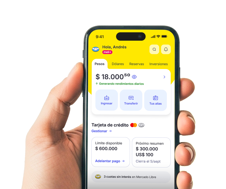 Un celular con la app de Mercado Pago instalada